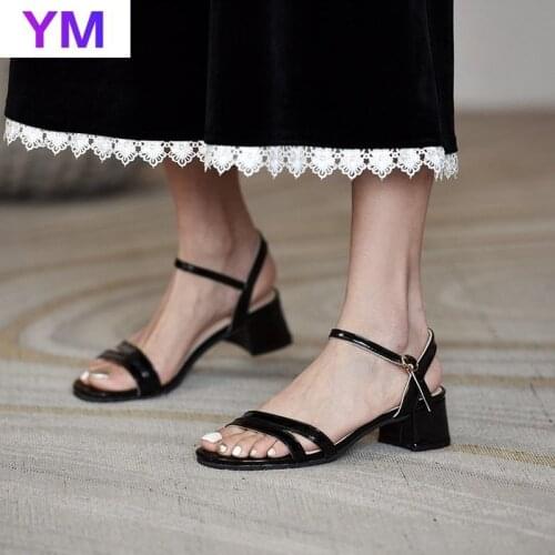 Fashion Square Heels Women Sandals Elegant Summer Slippers Outside Ankle Strap Leather Female Slides 2021 Zapatillas Mujer Casa
