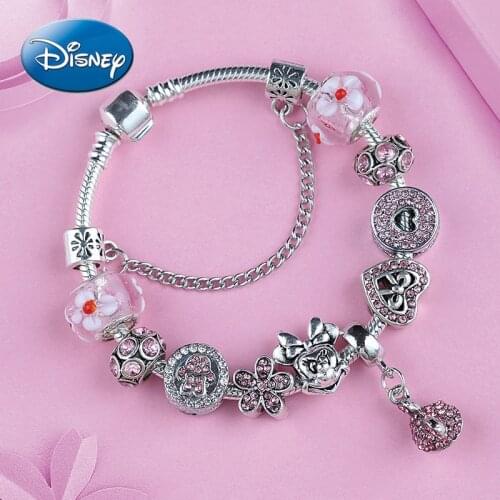 Disney Cartoon Mickey Mouse Minnie New Red Bow Pendant Bracelet Simple Wind Cartoon Beaded Bracelet