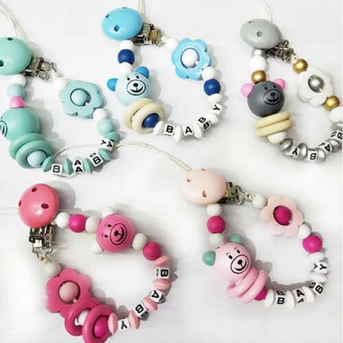 Baby Pacifier Clip Chain Wooden Holder toddler Chupetas Soother Pacifier Clips Leash Strap Nipple Holder Infant Feeding chain