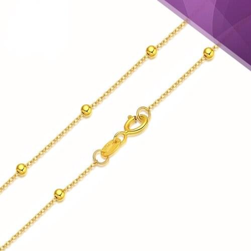 Pure 18K Yellow Gold Necklace Chain AU750 Gold Round Beads Link Chain Necklace