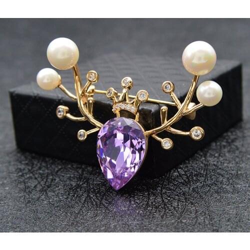CINDY XIANG Pearl And Crystal Deer Brooches For Women Christmas Brooch Pin Elegant Shining Jewelry 3 Colors Available