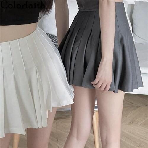 Colorfaith New 2021 Spring Summer Women Skirts Pleated Irregular High Waist Korean Style Fashionable Wild Lady Mini Skirts SK372