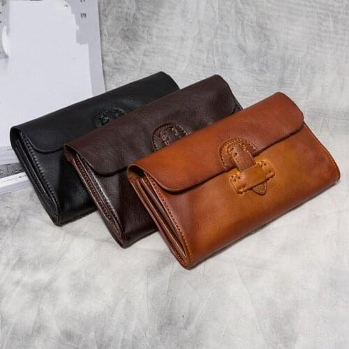 Long Leather Genuine Vintage Wallet High Quality Women Men Retro Purse Clutch Bag Carteras Mujer Soft Money Packing Wallets