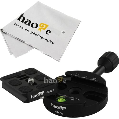 Haoge 64mm Screw Knob Clamp Adapter with 70mm QR Quick Release Plate for Camera Tripod Ballhead Monopod Ball Head Fit Arca Swiss