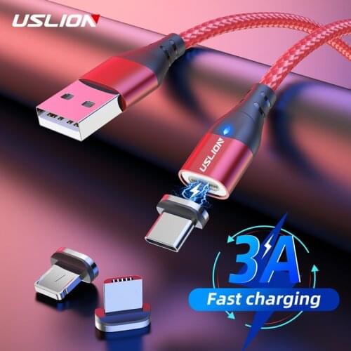 USLION 3A Magnetic Cable Micro USB Type C Fast Charging For iPhone 11 Samsung Chargers Magnet Fast Cable USB C Data Cord Adapter