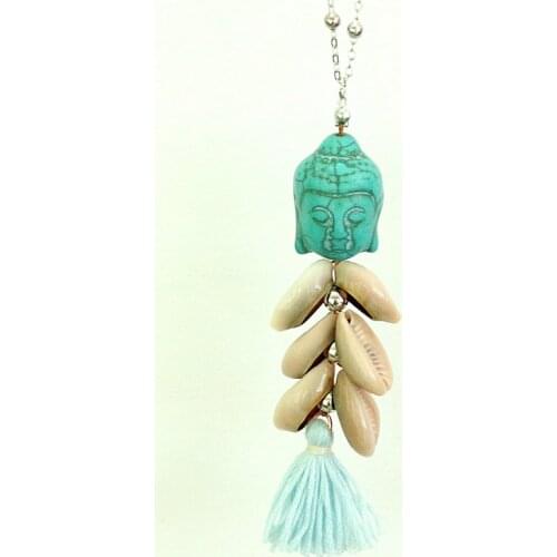 Stone Buddha pendant necklace with handmade Natural shell tassel necklace for women jewelry
