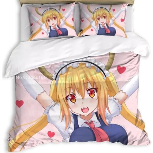 2/3 Pcs Bedding Set Anime Girl Series 3D Printed Miss Kobayashis Dragon Maid Duvet Cover Soft Microfiber Easy Care Bed Set