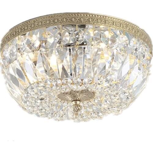 Led American Vintage Baroque Style Copper Material Clear Crystal Glass Ceiling Lamp Round Free Shipping