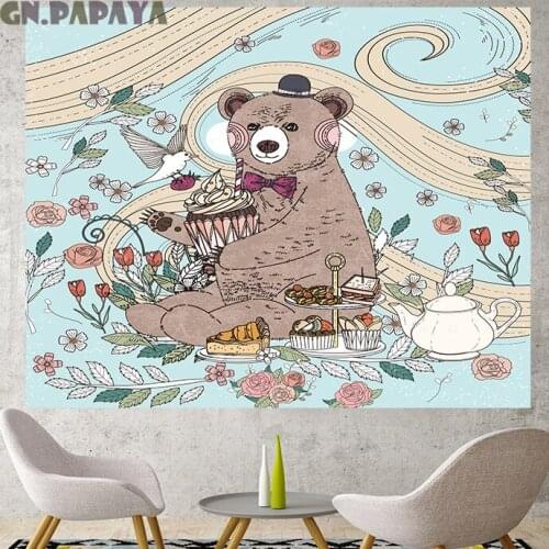 Cute Thinking kitten kitten cartoon wall hanging Oil painting texture Tapestries kids room Wall carpet Hanging Home DecGN.PAPAYA