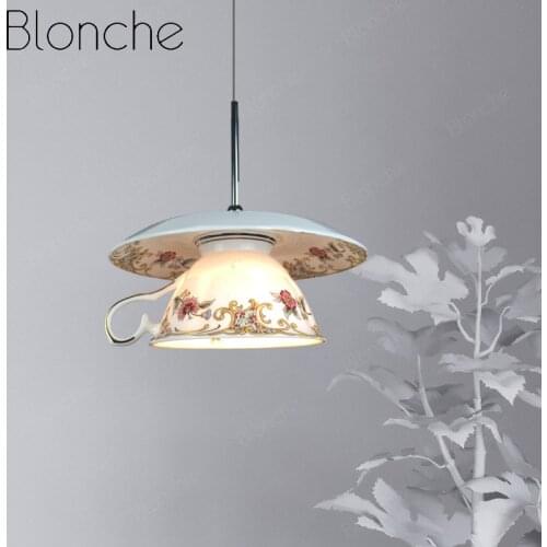 Modern Ceramic Pendant Lights Chinese Style Hanging Lamp Led Tea Cup Teapot Light Fixtures Living Room Kitchen Bedroom Luminaire