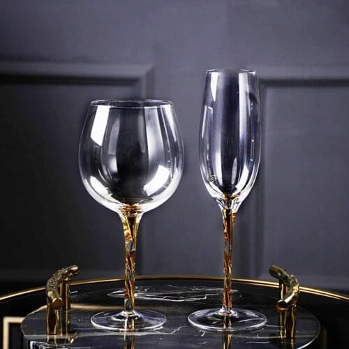 Fashion Crystal Wine Glass Lead-free Gold Rod Goblet Goblet Wine Glass Cup Straight Wine Cup Bar Hotel Party Home Drinking Ware