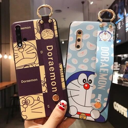 Cartoon Doraemon Wrist Strap Phone Case for iPhone 12 Pro Max Mini 11 6 6S 7 8 Plus X XR XS Max Holder Cover Funda