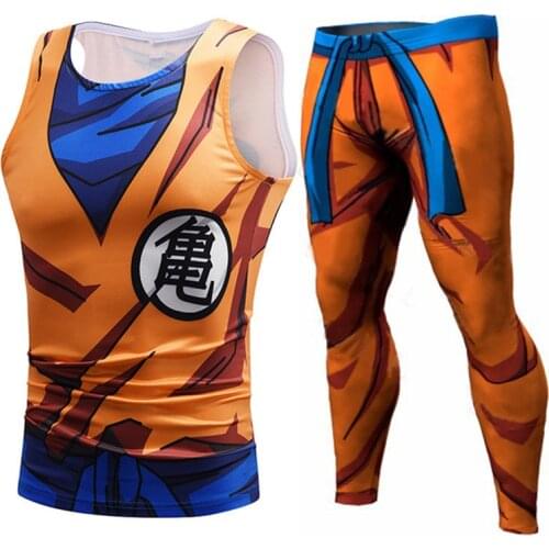 Mens Clothing Men Animation Tank Tops Son Goku Vegeta Tees Compression Leggings Shorts Fitness Top Tank Streetwear