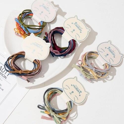 Korean Version of Simple Hair Tie Two-in-one Bow Set Ins Knotted Hair Rope High Elastic Basic 6-piece Hair Rubber Band