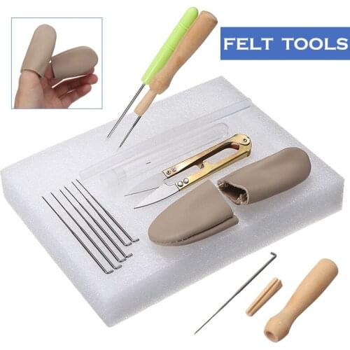 DIY Wool Felt Kit Wooden Handle Felting Needles Finger Cots Felting Foam Pad Scissor DIY Handcraft Needle Felt Wool Felt Kit