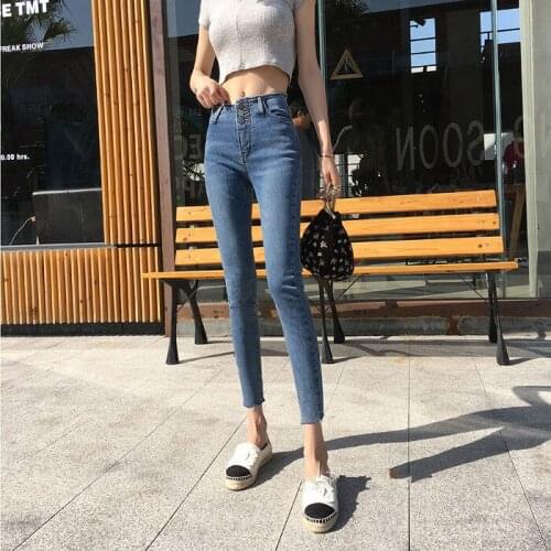 2020 New Autumn Women Jeans Pencil Slim Pants Fashion Skinny Korean Style Fashion Denim Causal Bottom Trousers Feminino E404