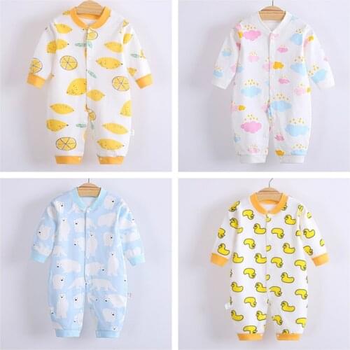 New BABY Boys Girls Rompers Infant Single-Breasted Long Sleeves Autumn Winter Clothes Baby Cartoon Printed Cotton Bodysuit 0-12M