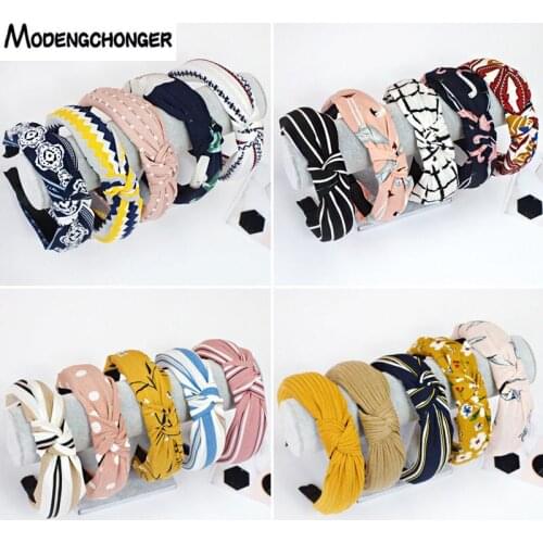 2019 Cute Knot Hairbands Headbands For Women Girls Fabric Floral Print Hairband No Slip Wide Hair Band Fashion Hair Accessories