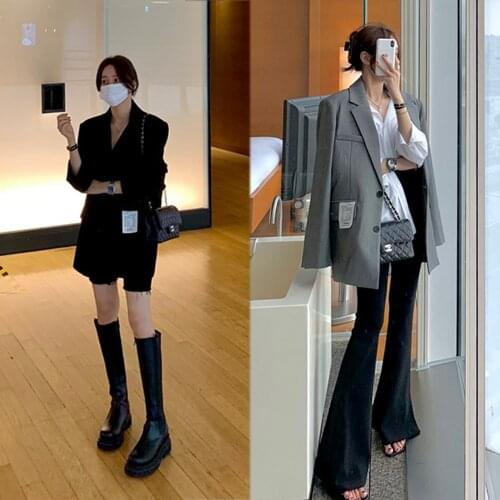 Autumn 2021 new loose slimming medium long suit long sleeve jacket slim womens suit