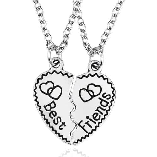 Unisex 2 BFF Necklaces Ladies Heart Pendant Best Friend Letter Necklace Fashion Couple Necklace Mens Friendship Jewelry