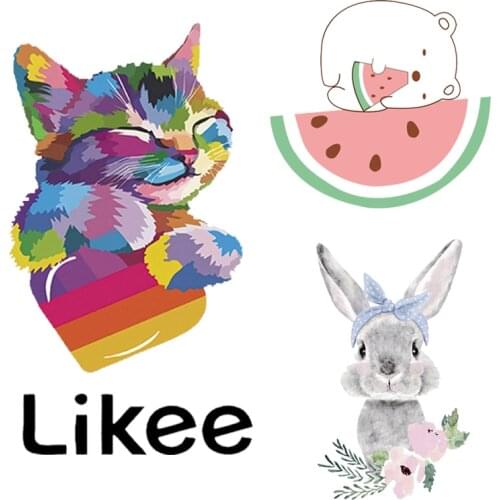 Cartoon patch cute cat rabbit iron on transfer for clothing watermelon applique easy printed transfer stickers on t-shirt Hoodie