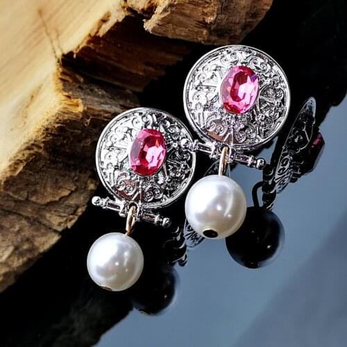 New fashion Korean pearl earrings elegant ladies rose red crystal earrings Ear ornament for Valentines Day gift for girls