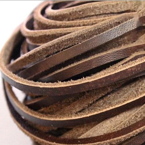 5 meters 3mmx2mm Black/Brown/Coffee/red flat Genuine Leather Jewelry Cord String Lace Rope DIY Necklace Bracelet Finding