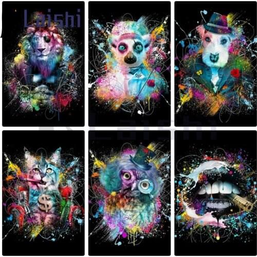 Modern Graffiti Art Abstract Animal series Cat Mouth Smoking Diamond Painting Full Drill Cross Stitch Wall Pictures Home Decor