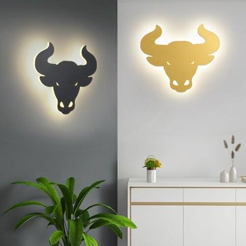 Modern Minimalist Wall Light Creative Cartoon Children Bedroom Bedside Lamp Personality Aisle Black Gold Bull Head Lamp Arandela