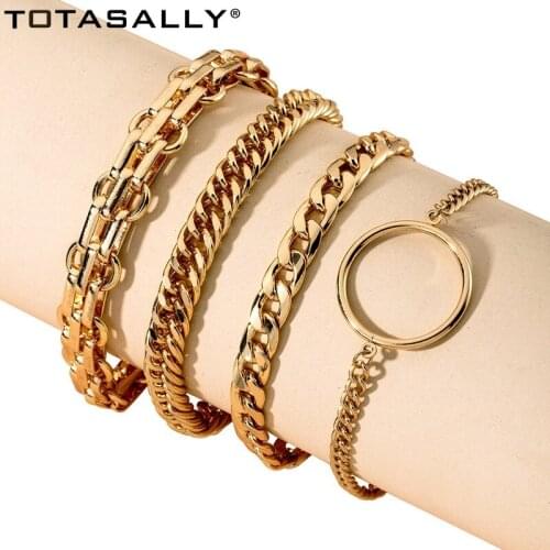 TOTASALLY 2021 Trend Chains Bracelets for Women Fashion Punk Thick Gold Color Metal Link Chains Bracelet Night club Show