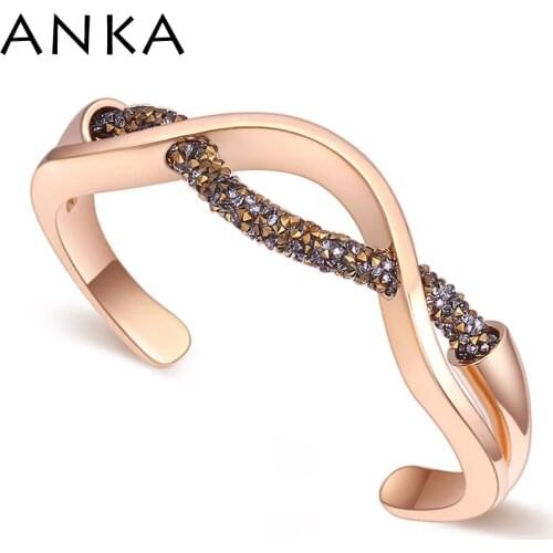 ANKA Brand Fashion Cross Cuff Bracelet Crystal Mesh Dust Bangles For Women Luxury Wedding Party Jewelry Gold-Color #129459
