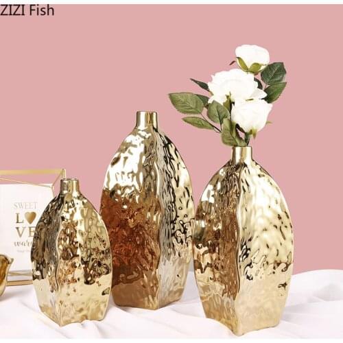 Golden Ceramics Vase Irregular Flower Arrangement Desk Decor Creativity Floral Art Gilded Porcelain Vases Home Decoration Modern