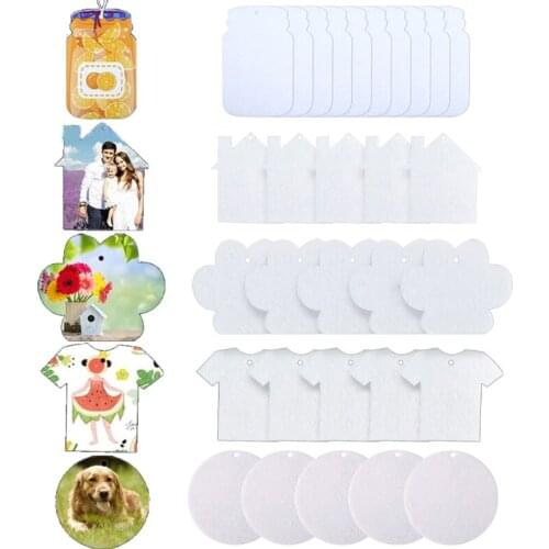 E56A 10 Pcs Sublimation Air Freshener Blanks Car Scented Hanging Felt White Fragrant Sheets with Bags Elastic Rope for Car