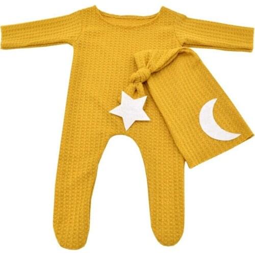 XXFE 2 Pcs Newborn Photography Props Clothing Baby Knit Romper Long Tail Knot Hat Set