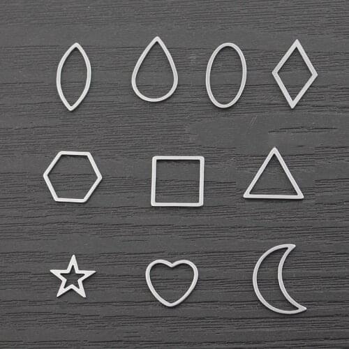 20pcs Stainless Steel Frame Geometric Heart Moon Waterdrop Star Charm Pendant Jewelry Connector Bracelet Earring Making Findings