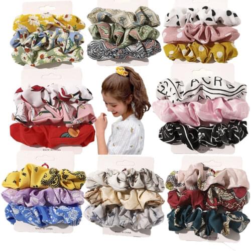 3pcs/pack New Stripe Print Dots Silk Scrunchies Set For Women Elastic Hair Bands Girls Fashion Ruban Hair Tie Rope Accessories