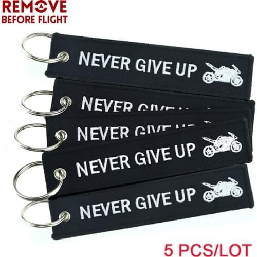 5 PCS/LOT Fashion Jewelry Motor Key Holder Key Fobs Embroidery Motorcycle Keychain Never Give Up OEM ATV Car Key Chains for Men
