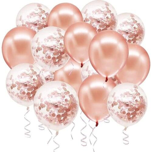 60pcs 12 Inch Rose Gold Metallic Balloons Confetti Balloon Latex Party Balloons With Ribbon for Birthday Wedding Anniversary