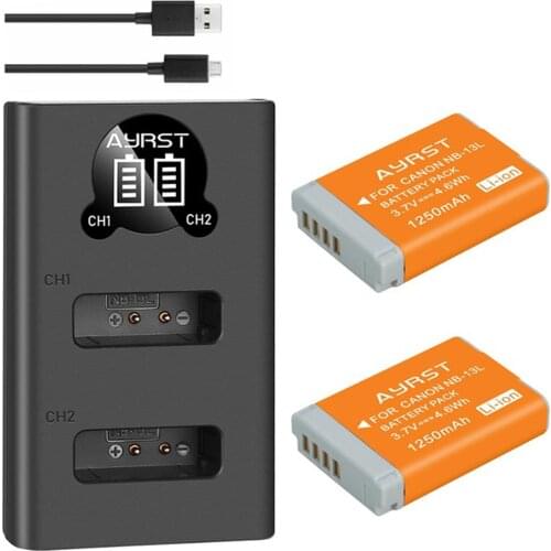 2pcs 1250mAh NB-13L NB 13L Battery + Dual charger for Canon G7X G9X G5X G7X Mark II G9X Mark II SX620 HS SX720 HS camera