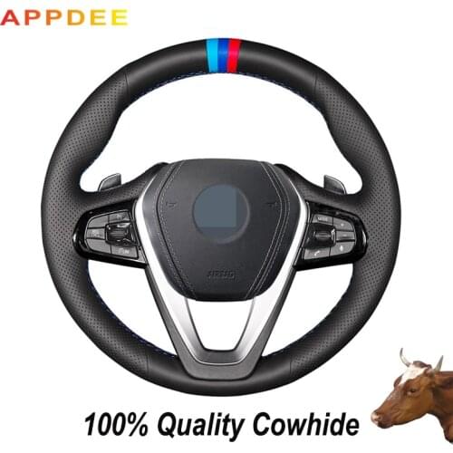 APPDEE Black Genuine Leather Car Steering Wheel Cover for BMW G30 530i 540i 520d 530e 2016-2018 G32 GT 630i 630d 2017-2018