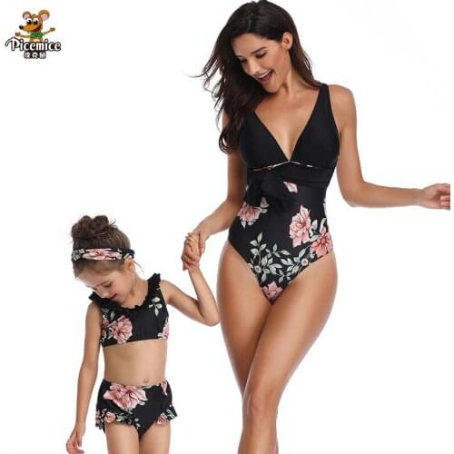 Flounce Mother Daughter Bikini Family Look Matching Clothes One Piece Mommy And Me Swimsuit Outfits Swimwear Mom Mama Mum Floral