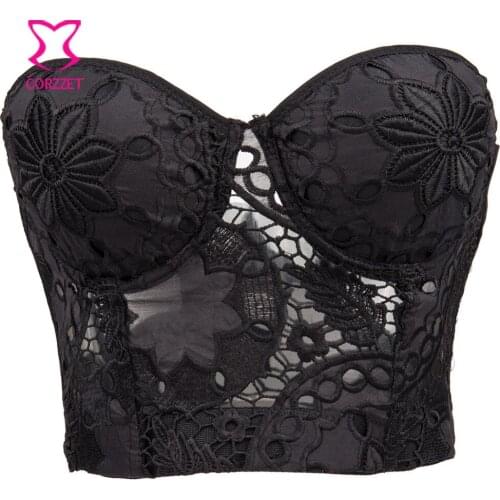 Black Sexy Hollow Out Embroidery Floral Lace Bralette Bras For Women Sujetador Encaje Soutien Gorge Push Up Bra Bustier Crop Top