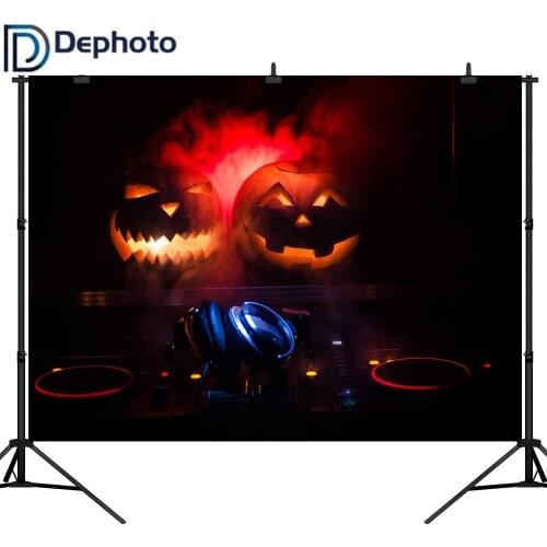 Dephoto Seamless Photography Background Pumpkin DJ Headset Halloween Theme Backdrop Professional Photo Background studio