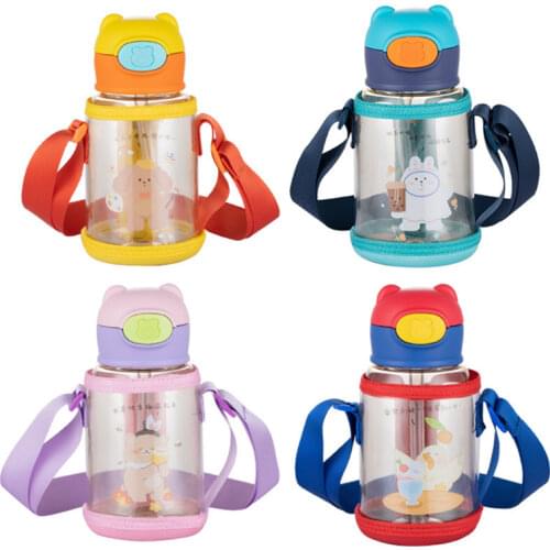 Kids Water Cup with Straw Cartoon Baby Feeding Cups Leakproof Water Bottles Outdoor Portable Childrens Cups with Bag