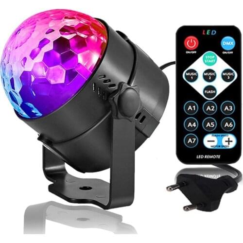 3W Disco Ball Stage Light 7 Color Strobe Party Light Remote Control DJ Lights Sound Activated For Xmas Party Pub Wedding Show