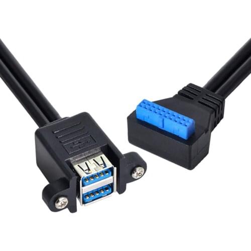 Dual A Female Screw Mount Type USB 3.0 to Up Angled Motherboard 20pin Header Cable 90 Degree