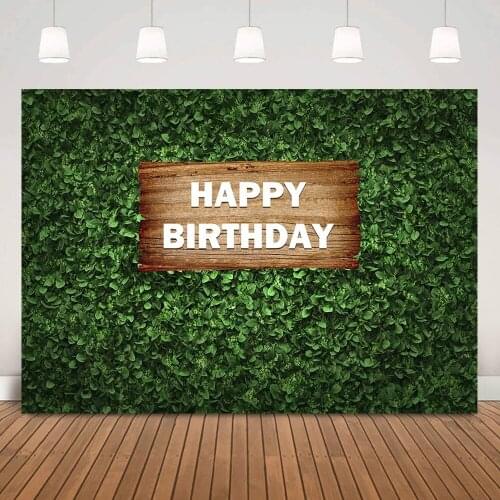 Jungle Forest Happy Birthday Background for Party Decoration Green Grass Wall Wild One Birthday Backdrop Photo Shoot Photography