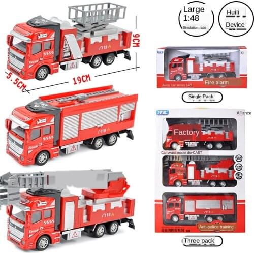 1:48 Truck Children Toy Ladder Alloy Pull Back FireLift Rescue Car Model Suit Boy Gift Cars Toys for Kids