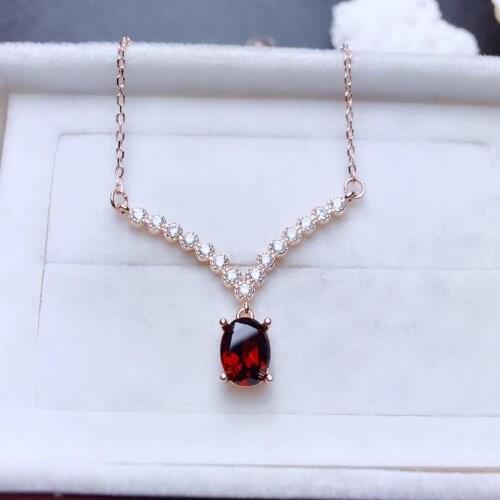 Fashion Classic 100% Natural and Real Garnet Necklace 925 sterling silver Garnet Pendant