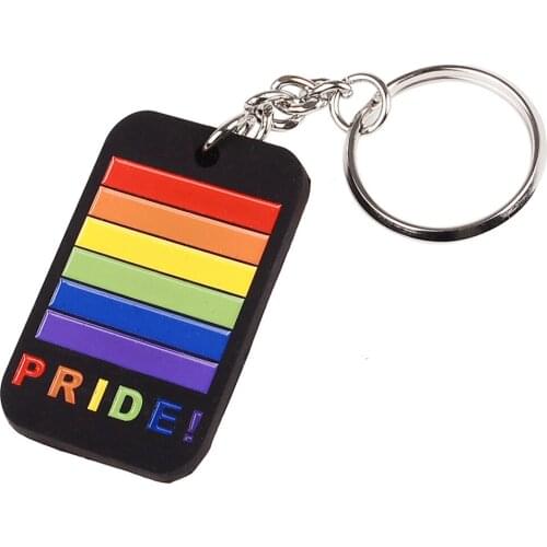 Fashion Black Gray Silicone Keychain Engraved Rainbow Design PRIDE Key Ring Gays Lesbian Couples LGBT Jewelry Charms Gifts